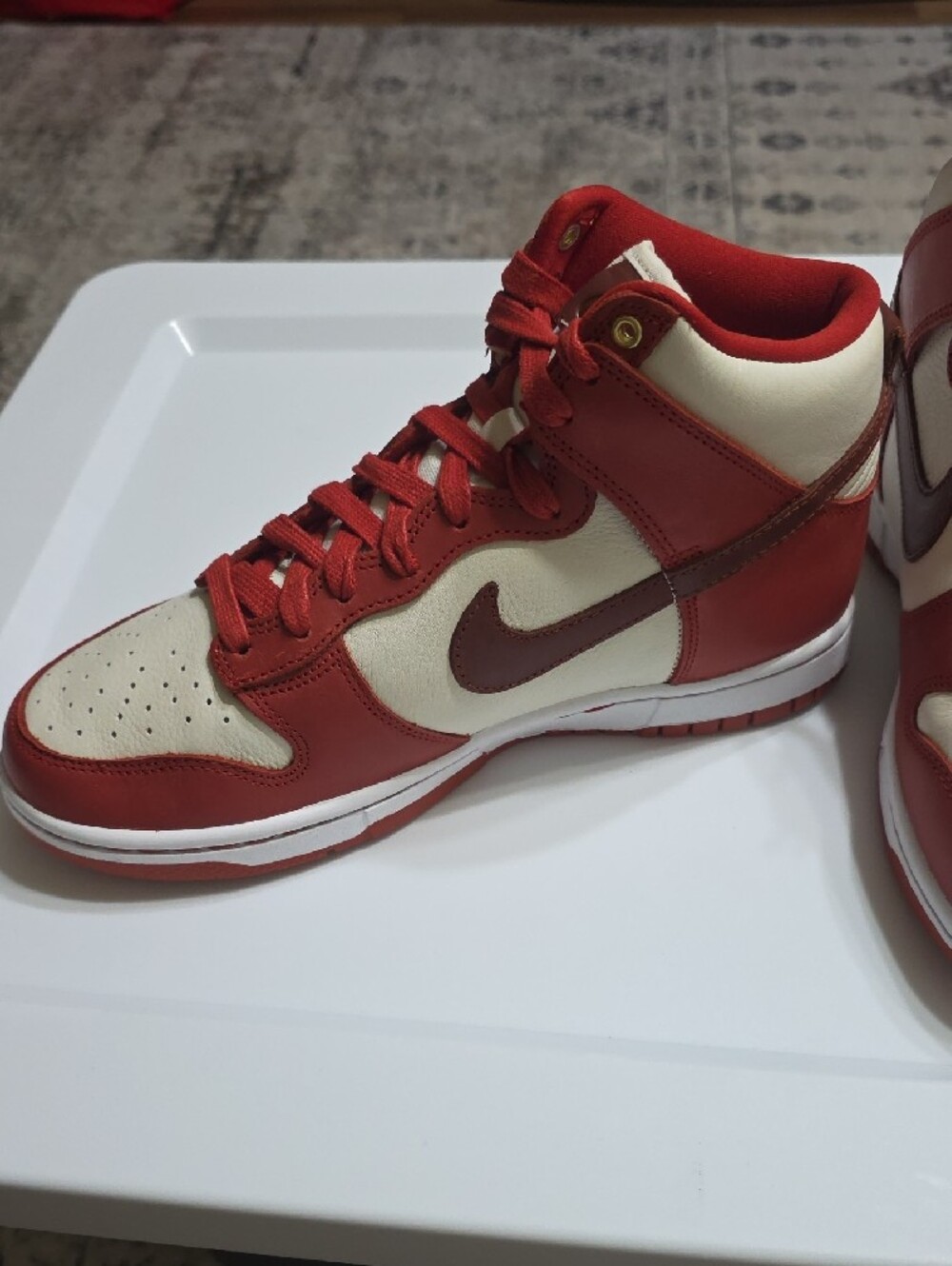 Nike Men’s High-Top Sneakers in Red and Cream - Picture 2 of 6